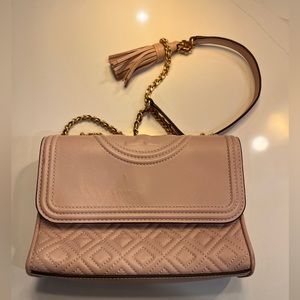 Pink Tory Burch Fleming convertible shoulder bag